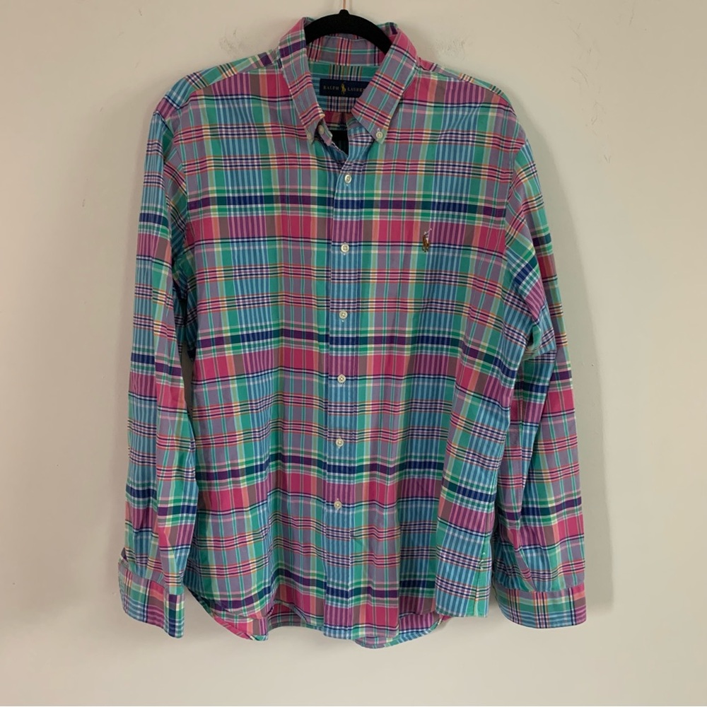 Ralph Lauren Multi Color Plaid Button Down Long Sleeve Shirt Size L